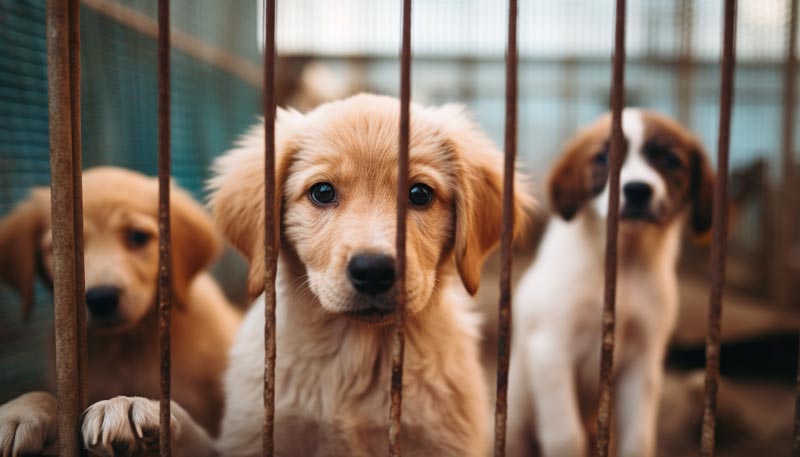 Puppies in a dog shelter.